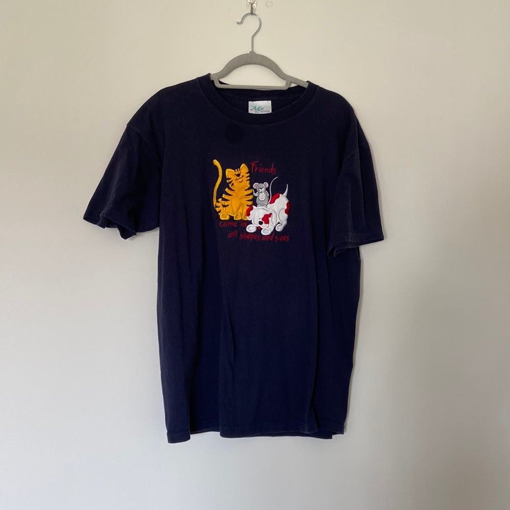 “Friends Come in All Shapes And Sizes” Navy Embroidered Tee.